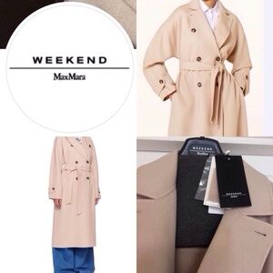 🔥 NWT Weekend MAX MARA Beautiful Virgin Wool Coat US16 Beige